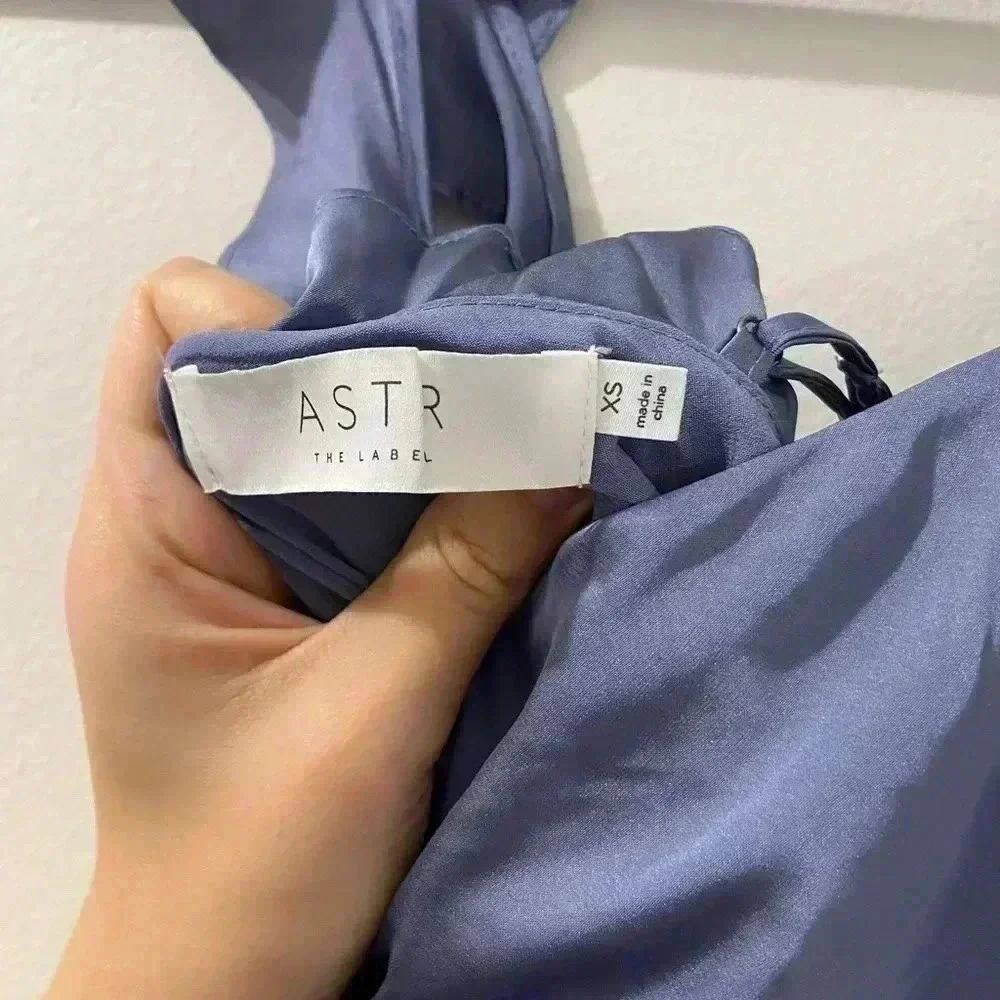 ASTR the Label BRYNA RUFFLE STRAP SATIN MAXI DRESS SZ XS slate blue - Picture 8 of 8